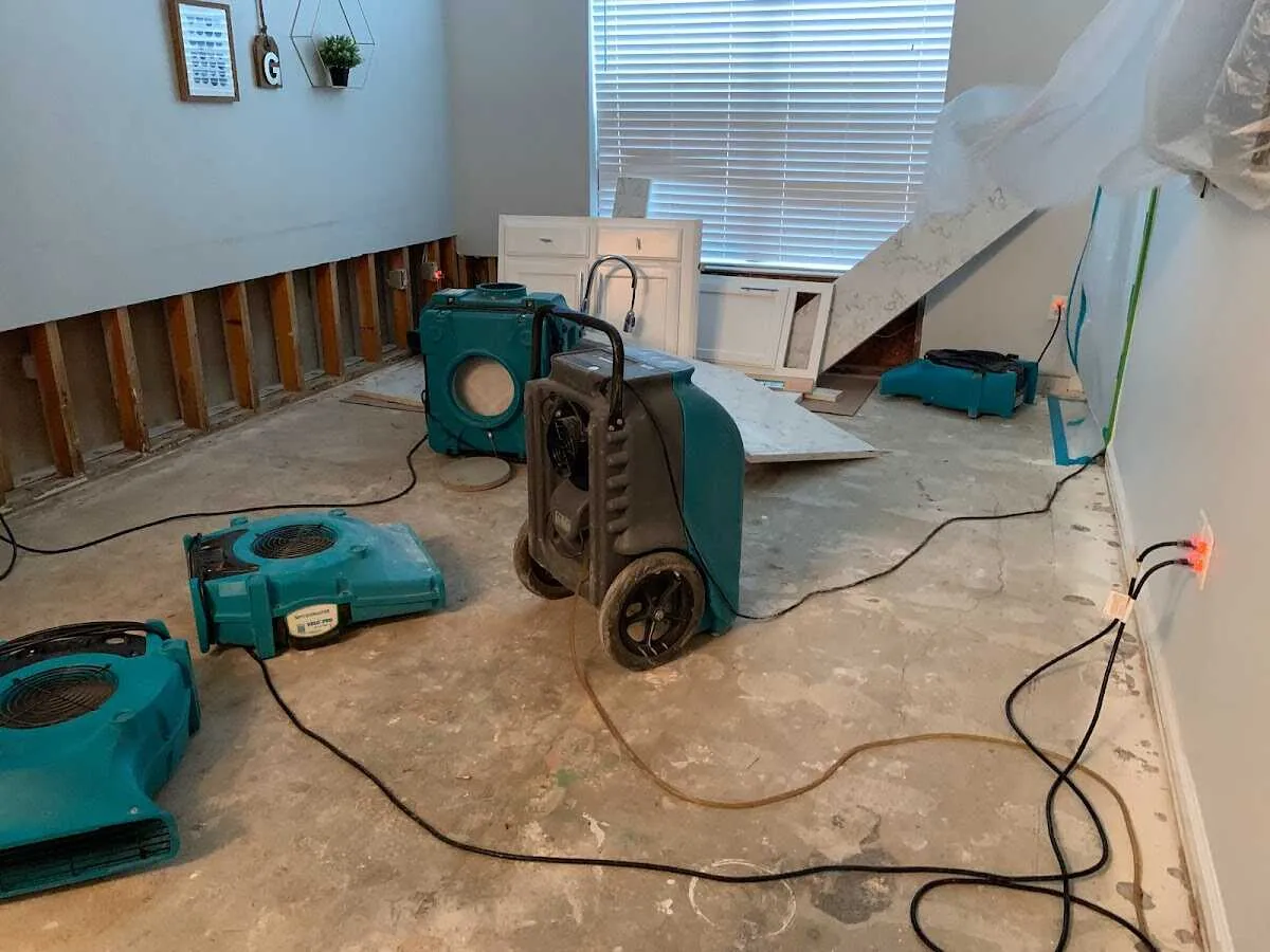 Dehumidifier in flood-cut room for Water Damage Restoration in Carlisle